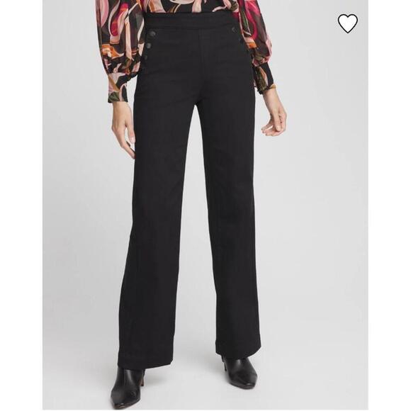 Chico's Black Wide Leg Stretch Pull on Black Denim Jeans Size: 10 - Picture 1 of 9